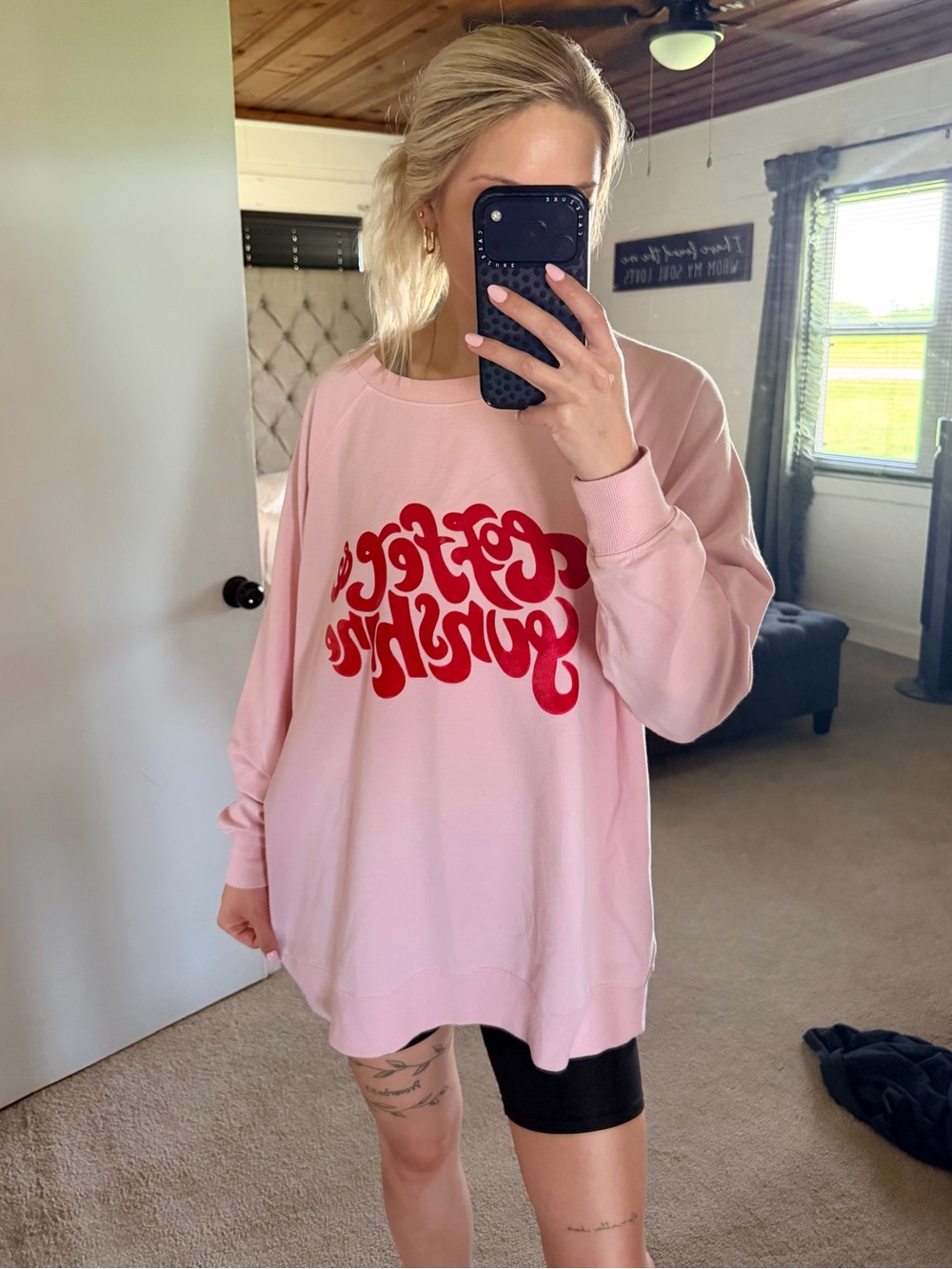 Wildfox Pink Pullover with Red 'Coffee & Sunshine' Graphic